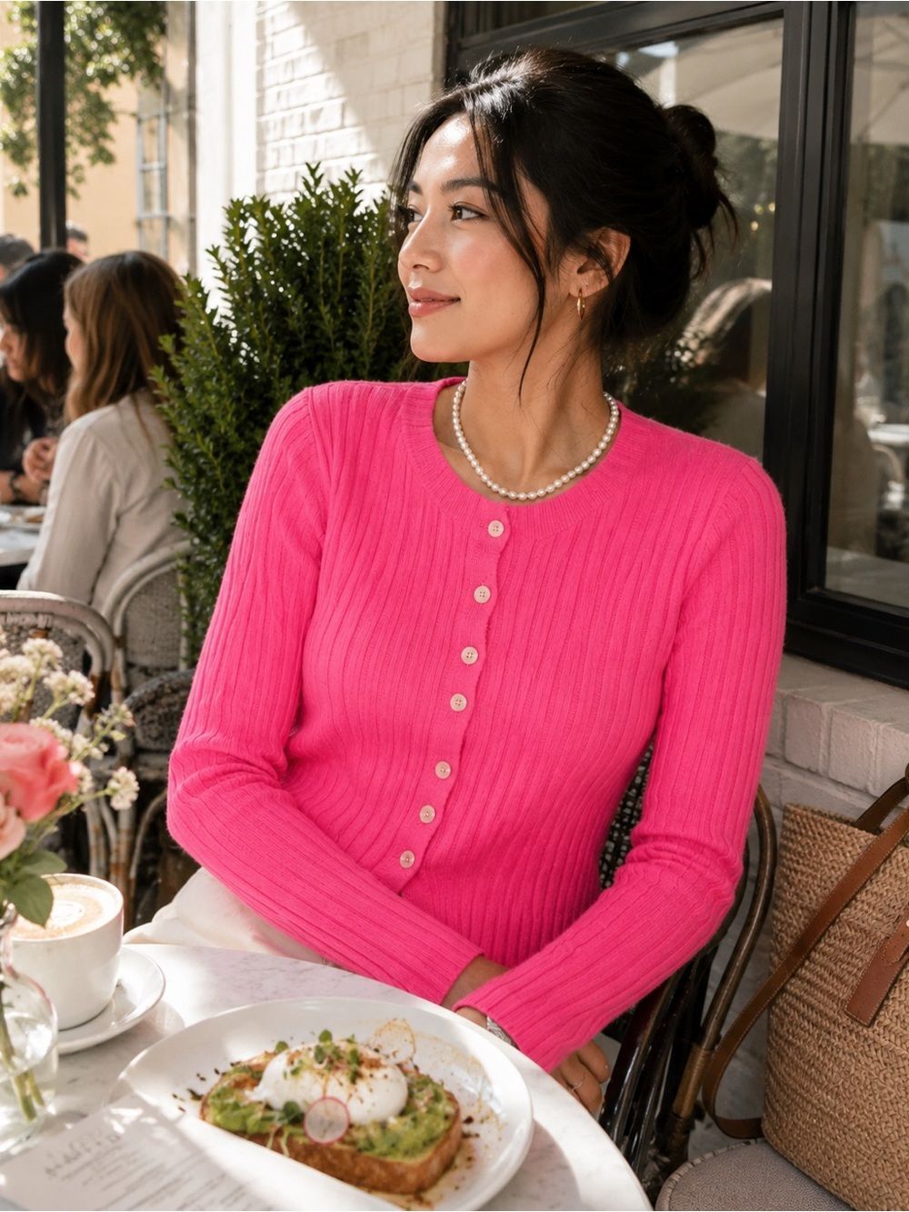 J. Crew Neon Capri Pink 100% Cashmere Ribbed Button-Front Cardigan Size Medium